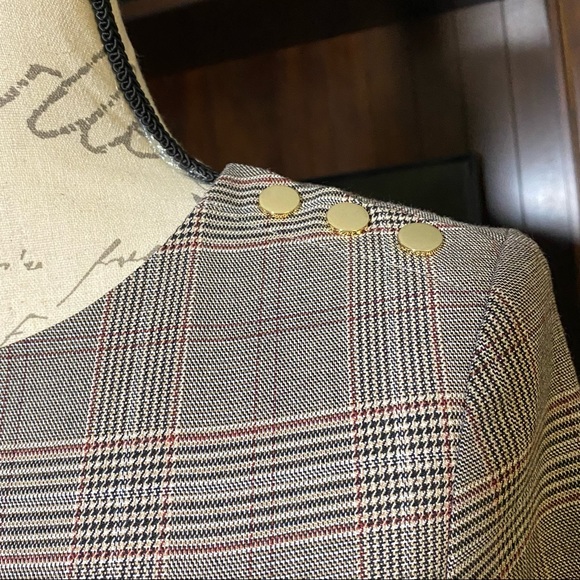 H&M 3/4 Sleeve Sheath Plaid Dress with Gold Buttons Size 4 - Picture 4 of 6